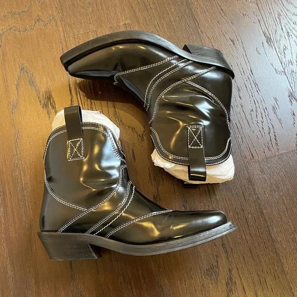 GANNI Black Western Ankle Boots SIZE 37 - Picture 4 of 7